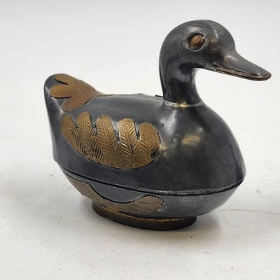 3 pcs Pewter & Brass Duck Family Large & Small Trinket Box Dish 1990s China