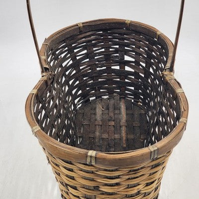 Handwoven Wicker Storage Basket Loop Handle Oval Brown Rattan 15"Lx9"Wx16"H