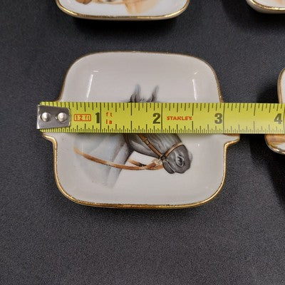 Set of 4 Art Line Ashtrays Horse Heads Gold Rimmed Ornamental Wire Holder Japan