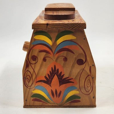 Toleware Wood Box Storage Shoe Shine Norwegian Rosemaling Hand Painted Folk Art