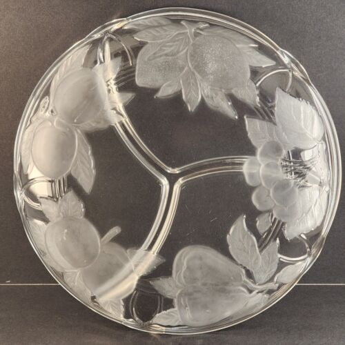 14" Sango Victoria & Beale 3-Part Clear Glass Platter Forbidden Fruit Pattern