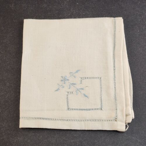 Vintage Set 4 White Blue Linen Napkins Tablecloth 10.5"x10.5" Square