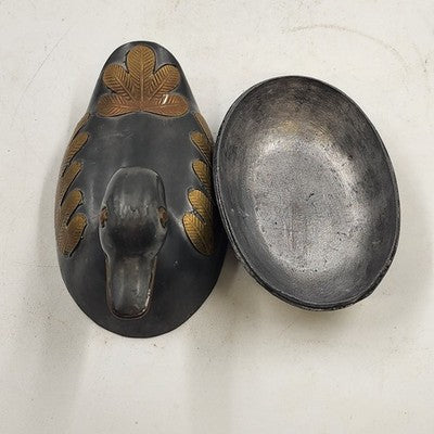 3 pcs Pewter & Brass Duck Family Large & Small Trinket Box Dish 1990s China