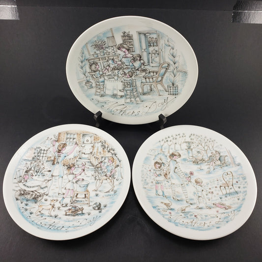 Haviland Limoges 3 Mother's Day Plates 1973 Breakfast 1974 The Wash & 1975 Park