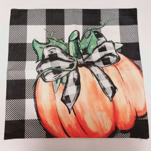 Set of 4 Fall Pillow Shams Pumpkin Harvest Buffalo Plaid Orange Cases