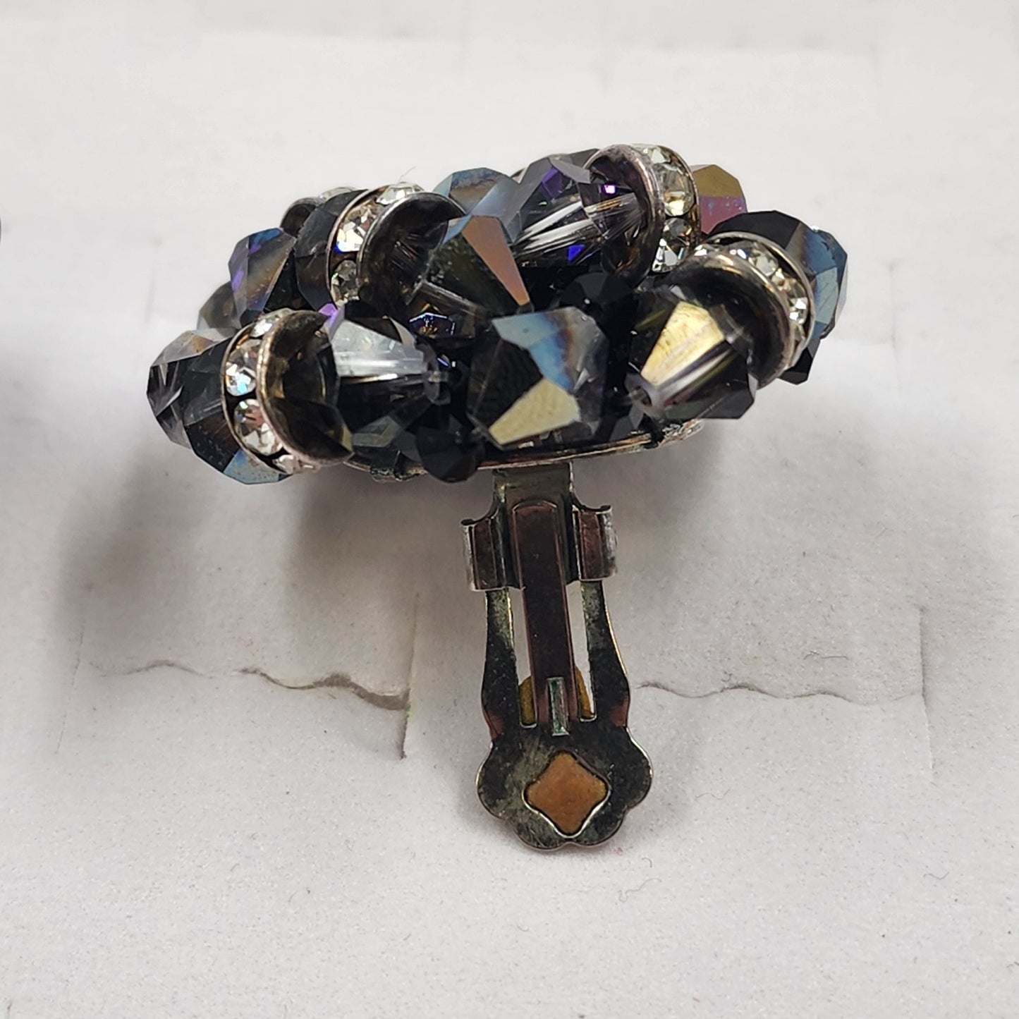 Deep Purple Bead & Colorful Rhinestone Clip Earrings Vintage 1.5” Statement