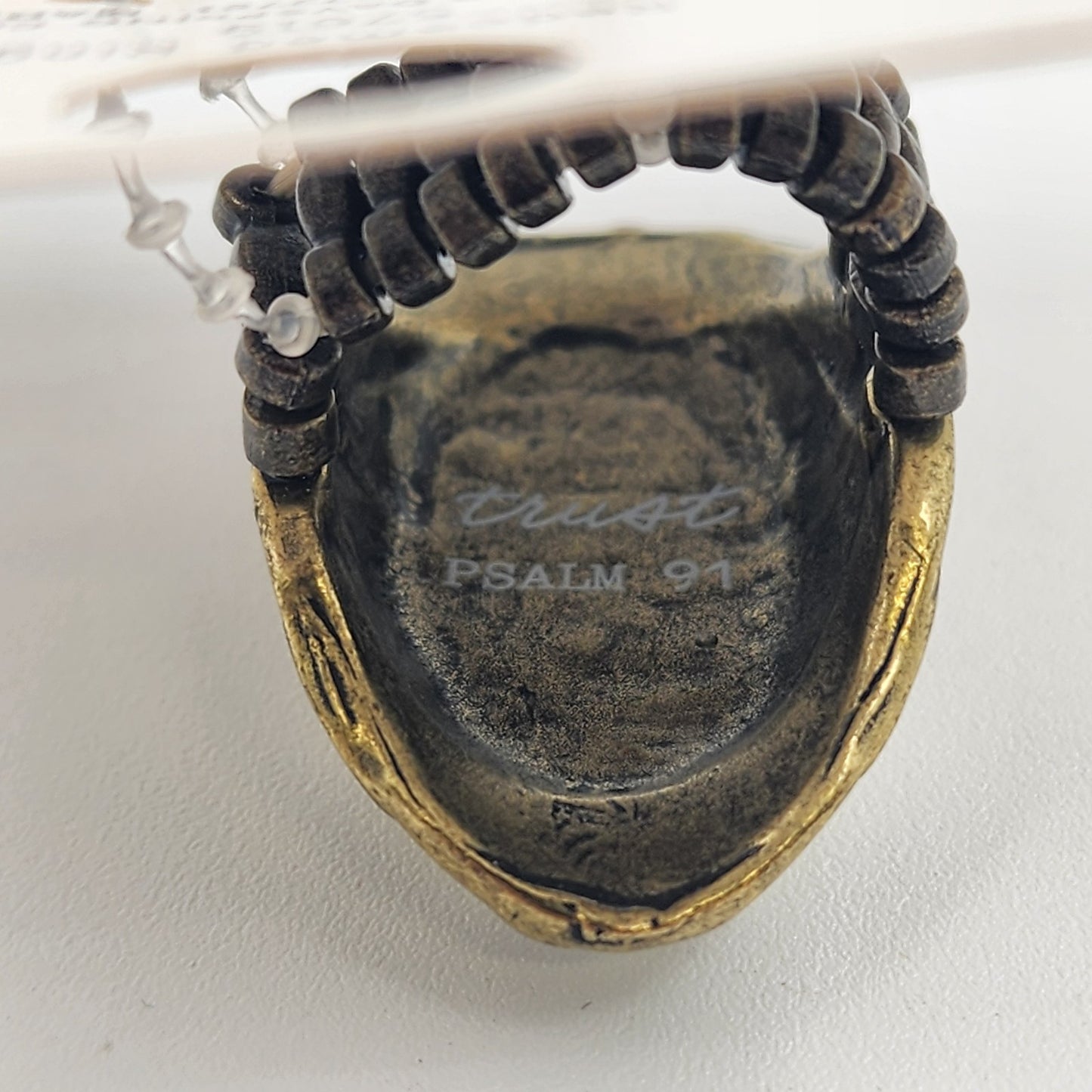 Redeemed Jewelry Ring Bronze Tone White Stone Elastic Band Psalm 91:1 & 91:2