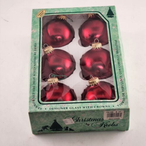Christmas By Krebs Glass Ornaments 6 pk Red Crimson Jewel Vintage Crown Top 2.5"