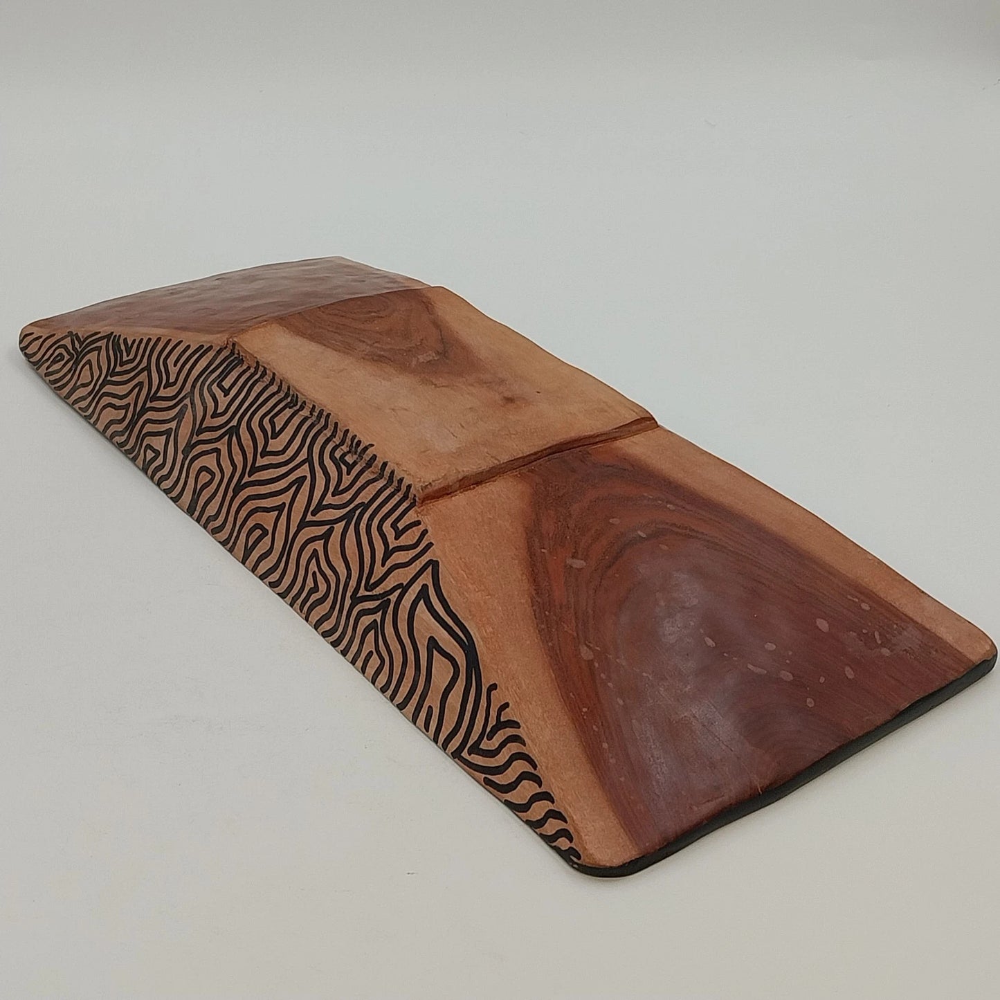 South African Hand Carved Wood Serving Bowl Tray Painted Zebra Pattern 15" x 6"