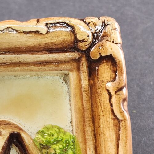 Molded Resin 3D Wall Art Cottage Shrubbery Street Scene Picture Frame Signed