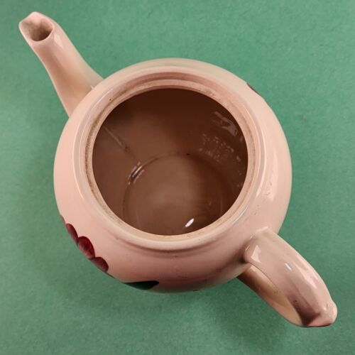 Shawnee Pottery USA Hand Painted Teapot w Lid Red Floral Design 4 Cup Capacity