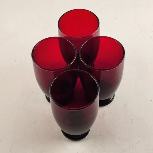 Set of 4 Anchor Hocking Royal Ruby 5 Oz Footed Juice Tumbler 3.75" Vintage