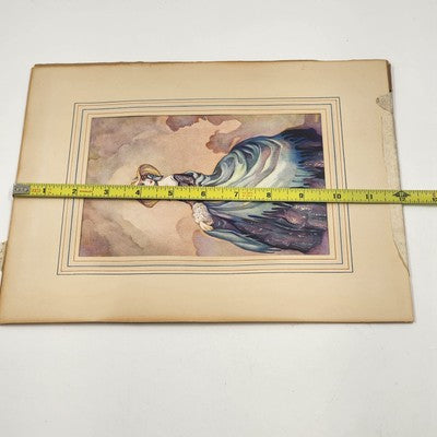 The Blue Shawl – Fine Art Print by A. Vivian Mansell – Matted, No Frame – England, Circa 1910 – Vintage Wall Art