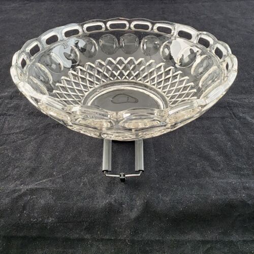 McKee Plymouth Serving Bowl Thumbprint Diamond Cut Out Clear Glass 10"