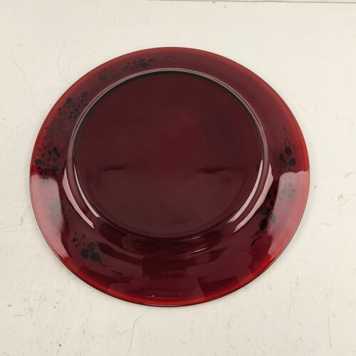 5 Fascination Ruby 8" Luncheon Plates by Fostoria with Hand Painted Flower Edges