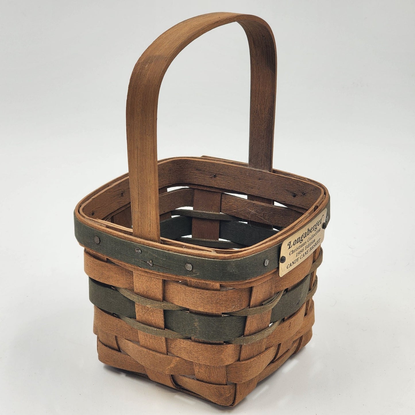 Longaberger Candy Cane Basket Christmas 1986 Collection Green Accent 5"x5"x4"