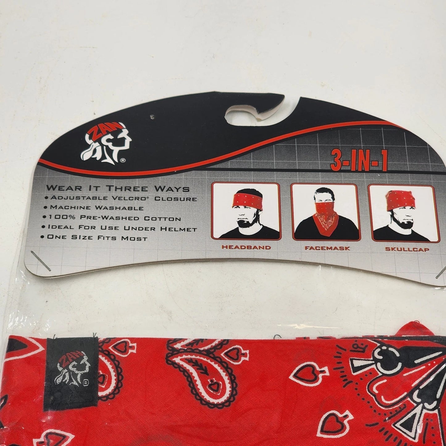 ZANheadgear SportFlex 3-In-1 Bandanna Red Paisley BV003 Adult Hook & Loop NWT