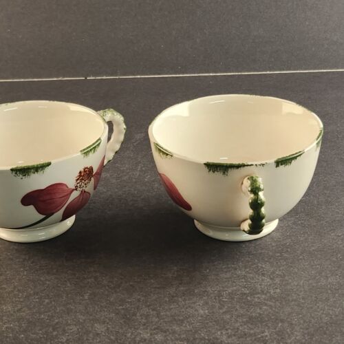 2 Blue Ridge Southern Potteries Tea Cup Hand Painted Allegro Design Vintage
