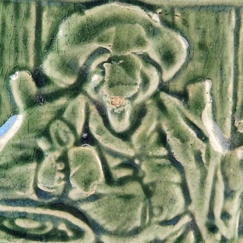 Embossed Pirate Green Majolica Tobacco Cigar Humidor Jar Crock No Lid 6" x 6.25"