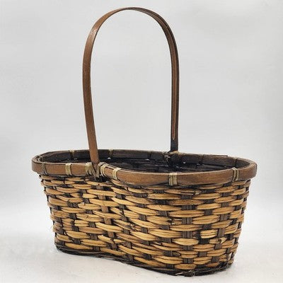 Handwoven Wicker Storage Basket Loop Handle Oval Brown Rattan 15"Lx9"Wx16"H