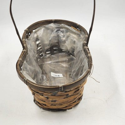 Peanut Shaped Handwoven Wicker Storage Basket w Handle & Plastic Liner 14"x15"