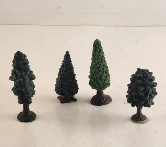 4 Vintage Decorative Green Plastic Trees for Train & Tactical Playsets