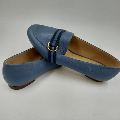 Talbots Ryan D-Ring Loafers Stripe Webbing Women's Shoes Blue Gold Low Heel 7W