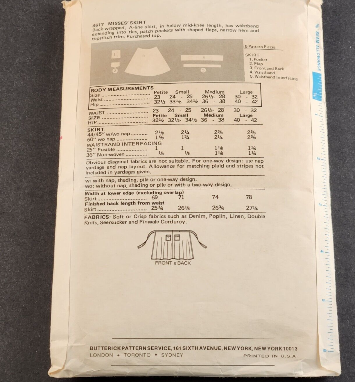 Butterick 4617 Vintage Sewing Pattern Misses Wrap and Go Skirt Size Medium
