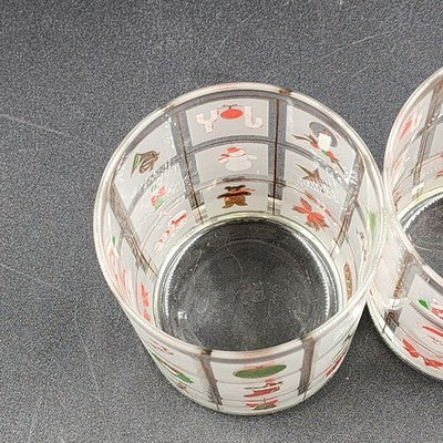 2 Culver Christmas Potpourri Double Old Fashioned Highball Shot Glasses