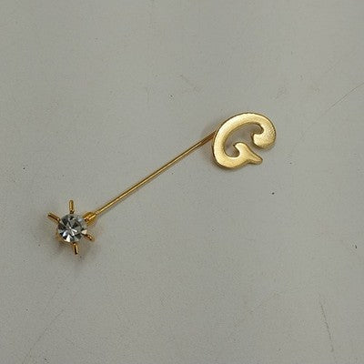 Gold Tone Initial Letter G w Faceted Clear Rhinestone Stick Pin Brooch