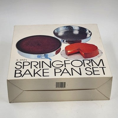 3-Pan Springform Bake Pan Set Heavy Gauge Bright Steel 10" 9.5" & 8.5" NOS