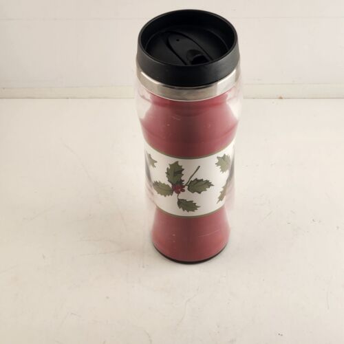 Red White Mistletoe Coffee Tumbler Travel Mug 16oz Metal w/ Glass Christmas