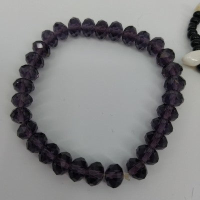 Set of 2 Stretch Bracelets Black Faceted & Black White Faux Pearl Acrylic Beads