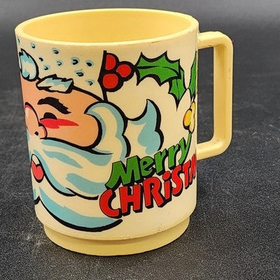 Santa Claus Mug Cup 3.75" Tall HO HO HO MERRY CHRISTMAS Deka Plastic