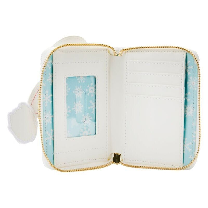 Loungefly Disney Mickey Mouse White Sequin Snowman Santa Zip Around Wallet