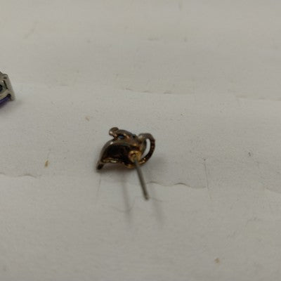 Set of 2 Stud Earrings Silver Tone with Purple and Blue Rhinestones