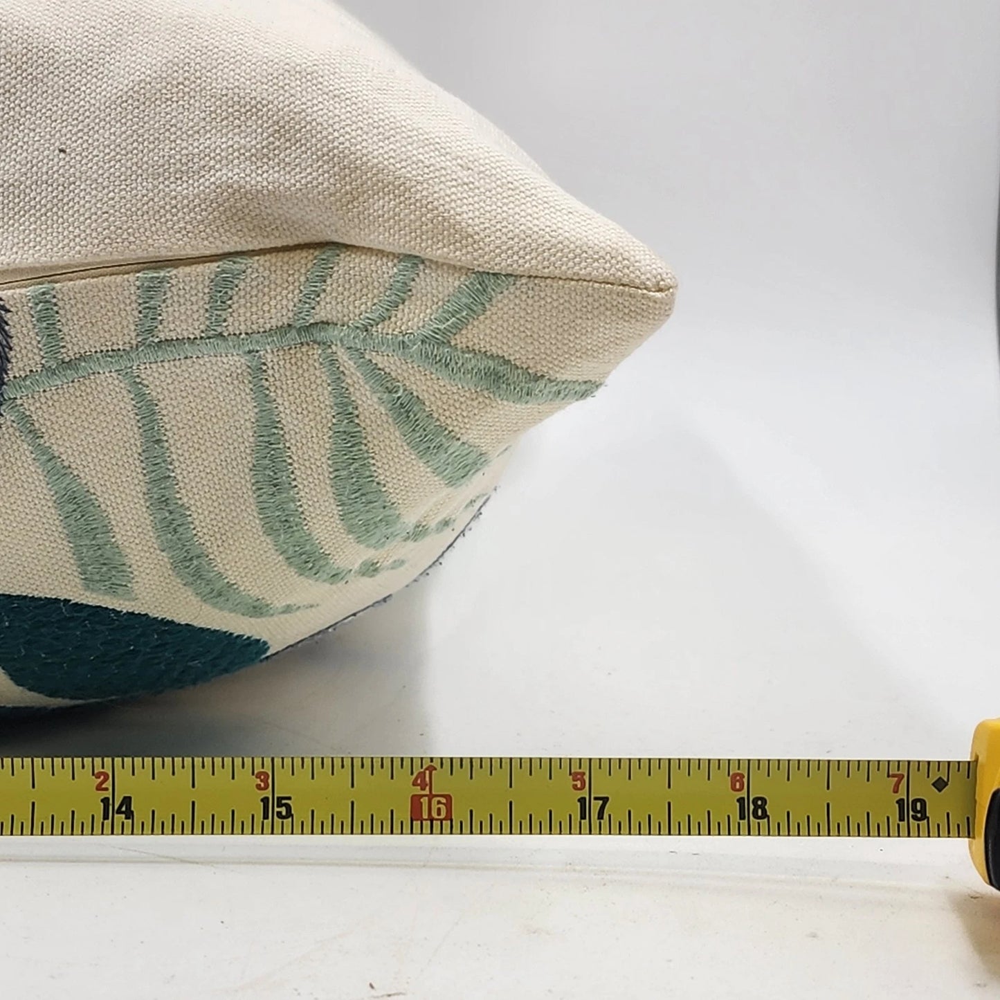 Decorative Down Throw Pillow 20"x20" White Green Embroidered Floral Leaf Pattern