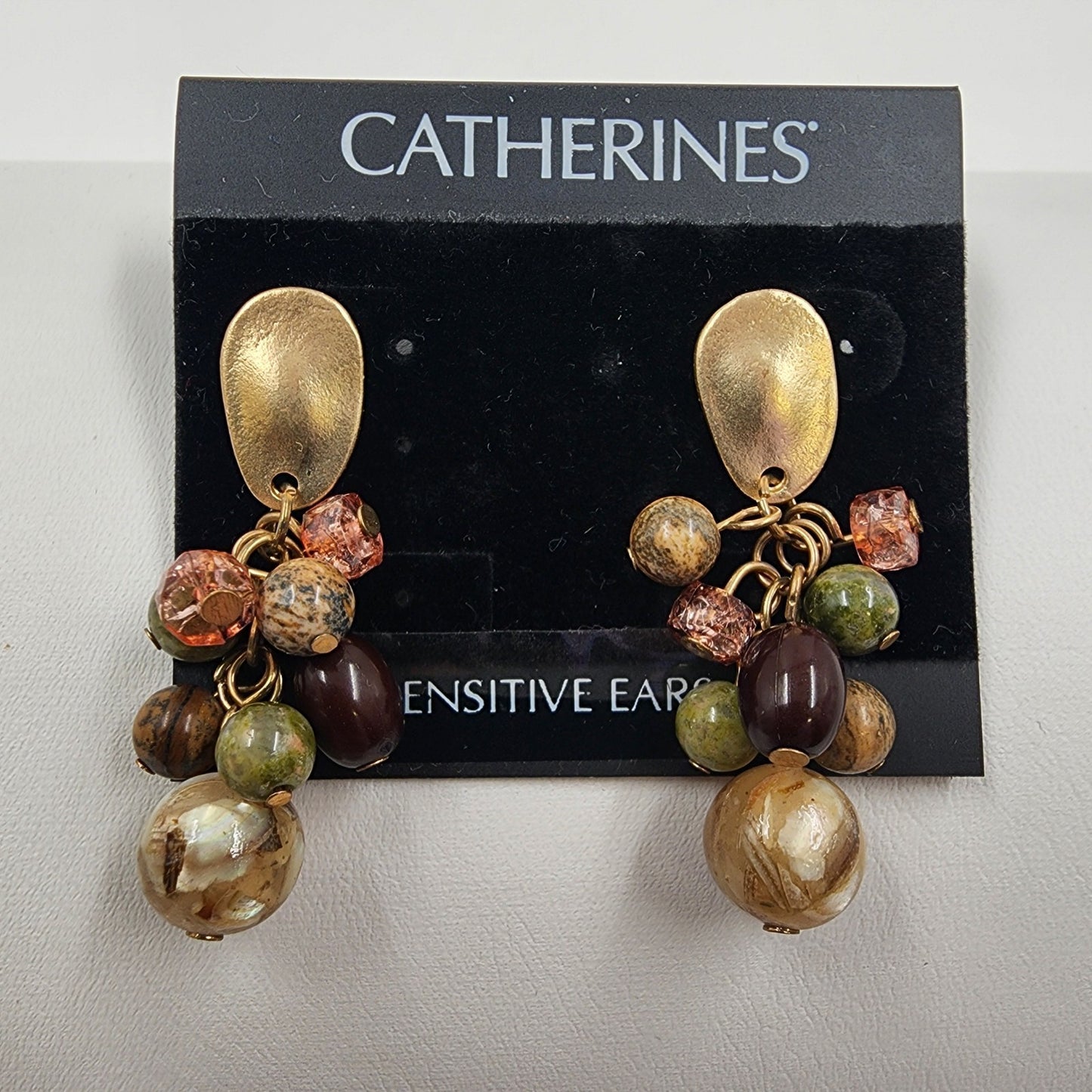 Catherines Gold Tone Multicolor Faux Pearl Beads Dangle Earrings for Pierced Ear