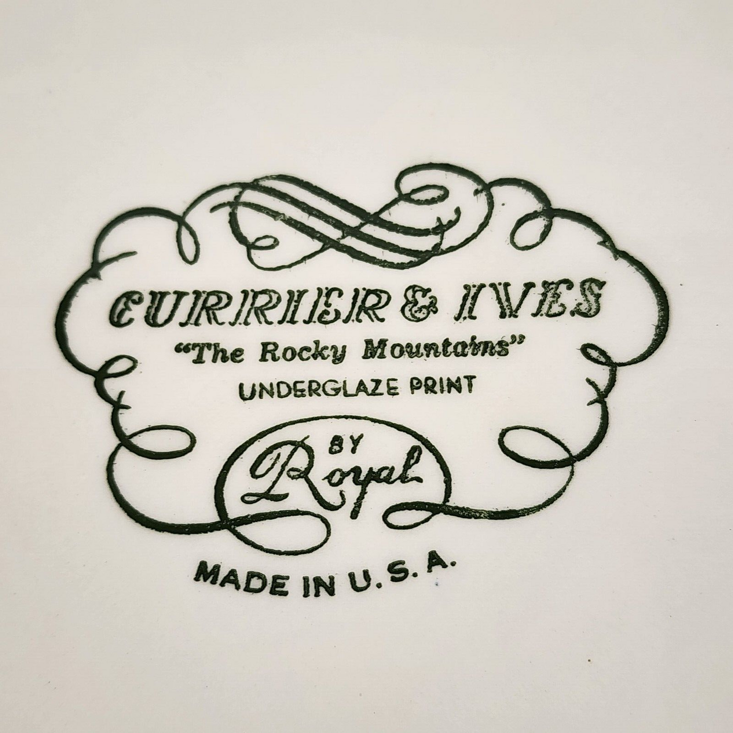 Currier and Ives Blue 10½" Cake Plate Handled by Royal The Rocky Mountains USA