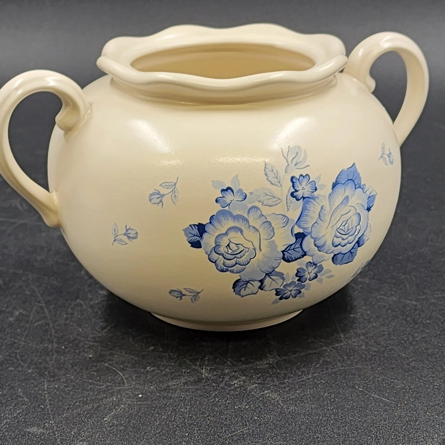 Somerset Garden Lidded Urn Bowl Crowning Touch Twin Handles 6" Blue Floral