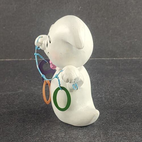 Bobble Head White Halloween Ghost with BOO Banner on Wire Streamer 4" Tall