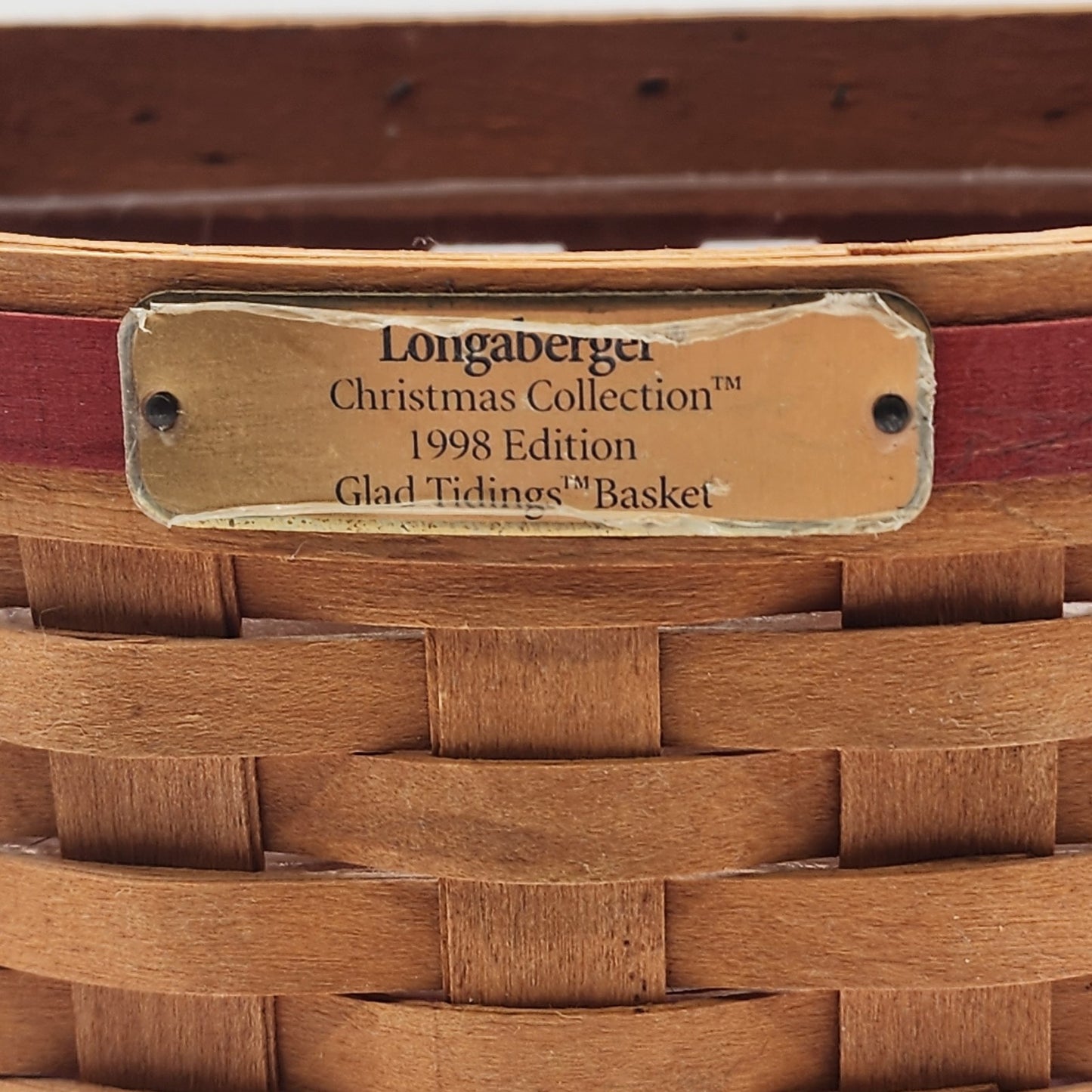 Longaberger Christmas 1998 Glad Tidings Basket Red Wall Hanger Plastic Protector
