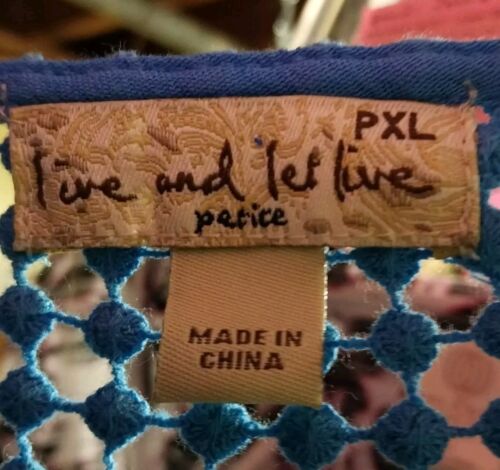 Live & Let Live Blue Shirt Pullover Woman's Size XL Bell Half Sleeve Cotton Mesh
