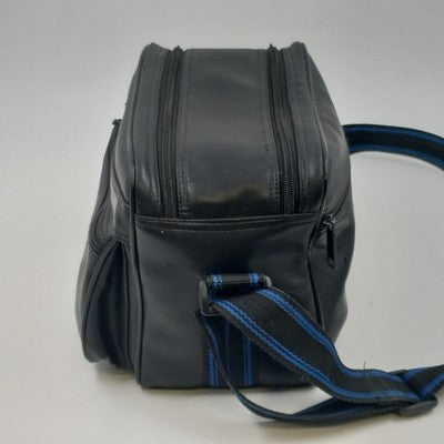 Kalimar Black Leather Camera Bag 10"x7"x7" Side Pockets & Shoulder Strap Vintage