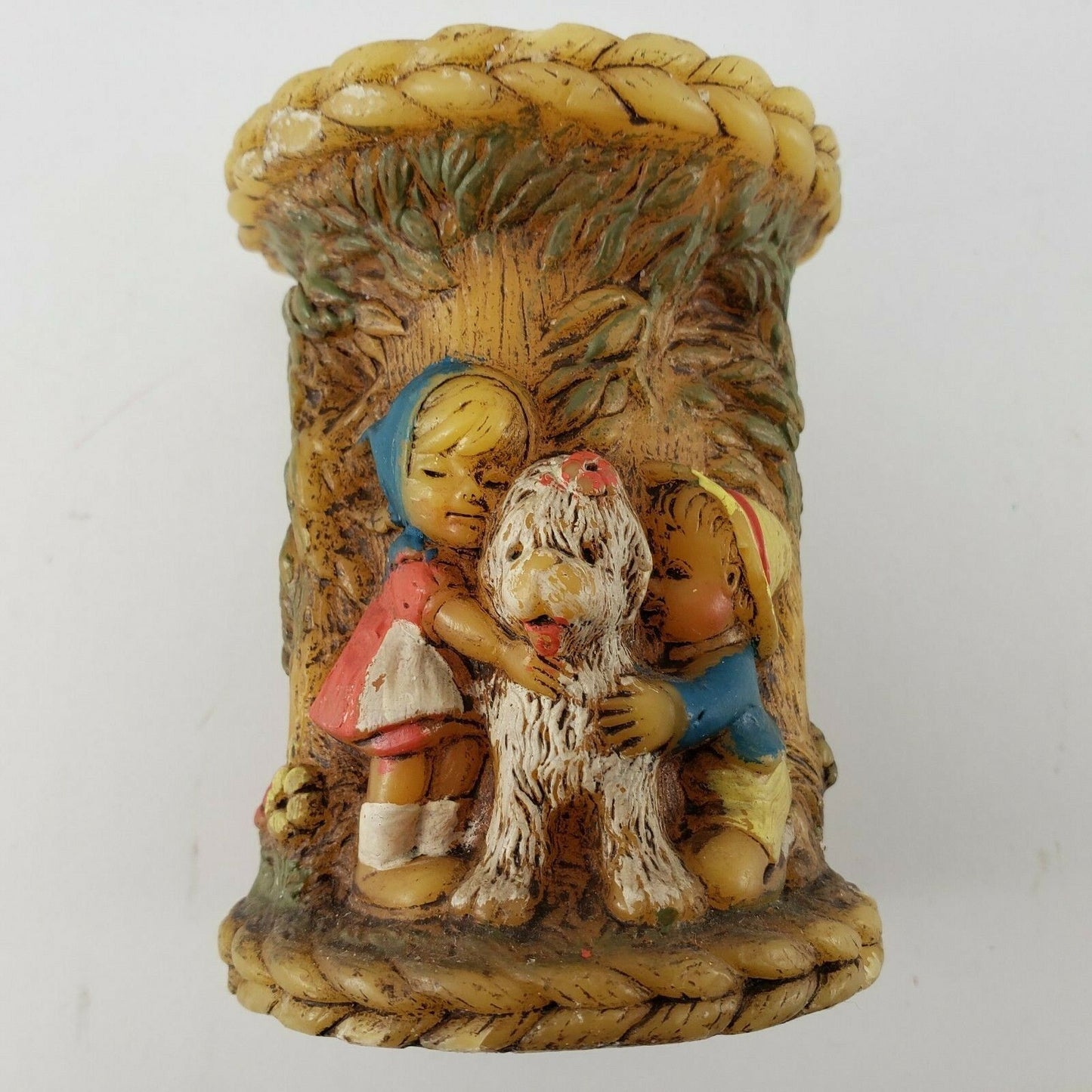 2 Alpine Originals Pillar Candles Kids & Dog and Child Doll & Lamb Vintage 1978