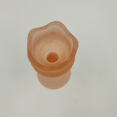 Frosted Glass Light Pink Rose Ribbed Votive Candle Holder 6"