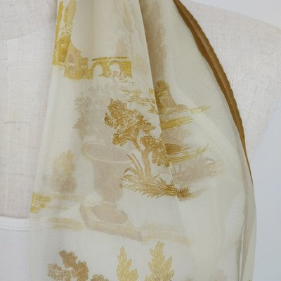 Yellow Gold Scarf Chiffon Monochromatic Design Forest Trees Rectangle 13" x 53"