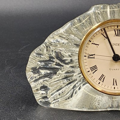 Linden Crystal Quartz Mantel Clock White Face Roman Numerals Tabletop 3" Vintage