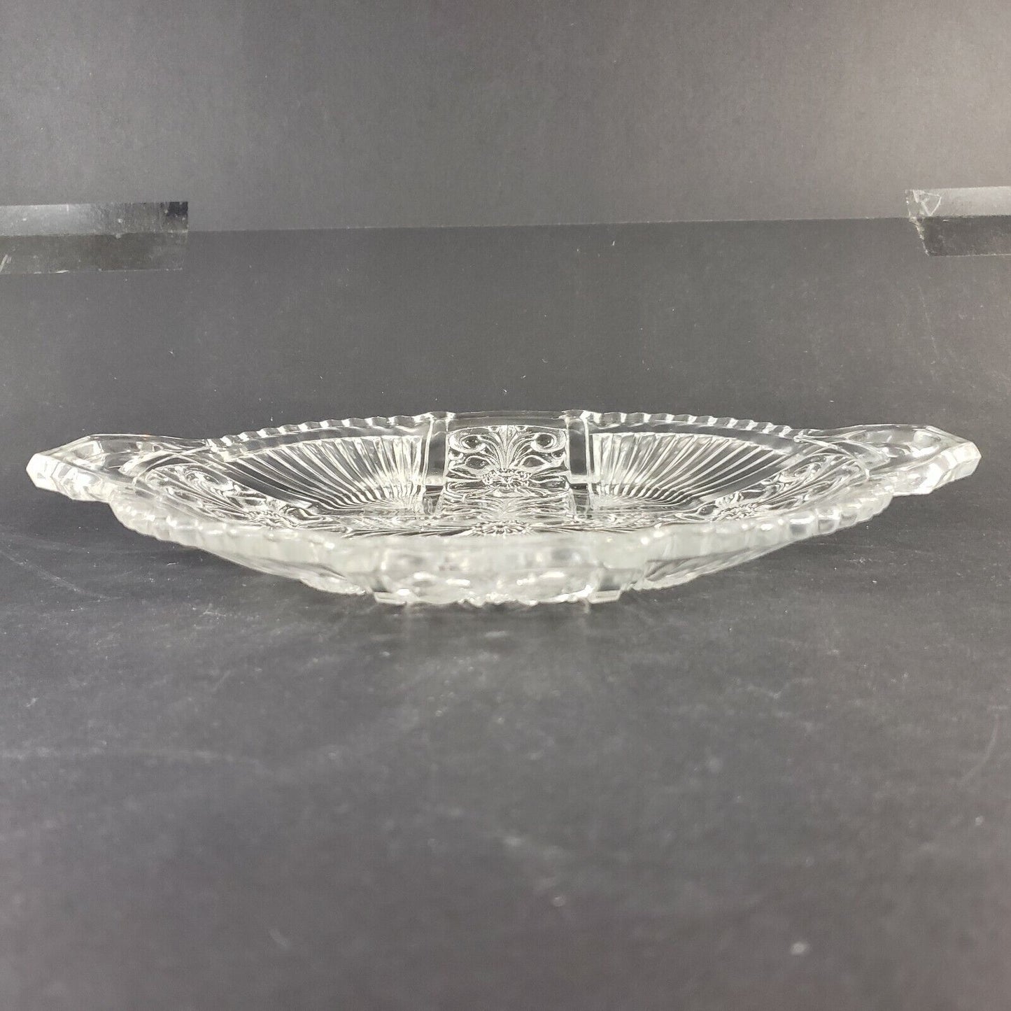 Clear 2 Handled Relish Plate Indiana Glass Killarney Pattern 10½" Across Vintage