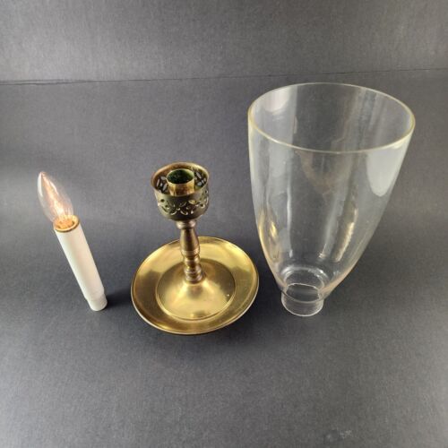 Brass Pedestal Candlestick Holder Wide Base Glass Globe Battery Candle 13½" Tall